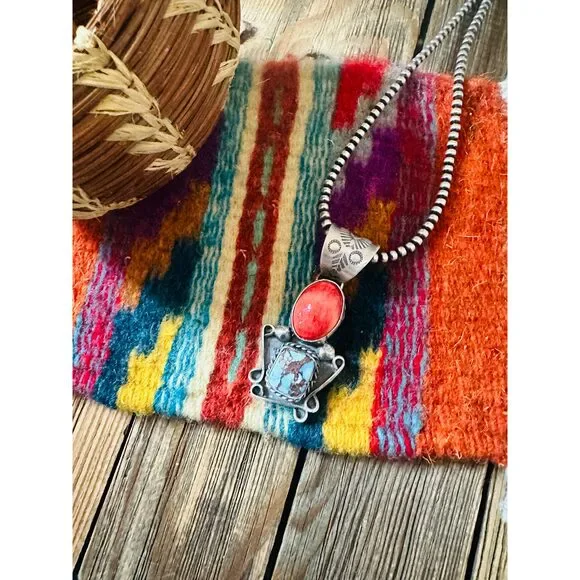 Handcrafted Sterling Silver, Spiny & Turquoise Pendant